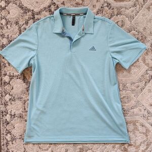 Adidas Men's XL Sky Blue Striped Polo Golf Shirt